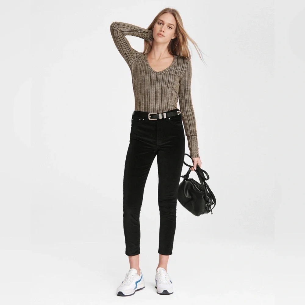 Rag & Bone Nina High Rise Ankle Skinny Black Velvet Pants Size 26